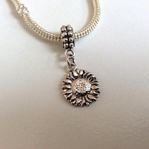 “Sunflower” Sterling Silver Plated Dangling Charm For European Style Bracelets